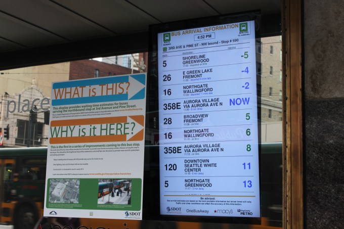Real time bus schedule on display.