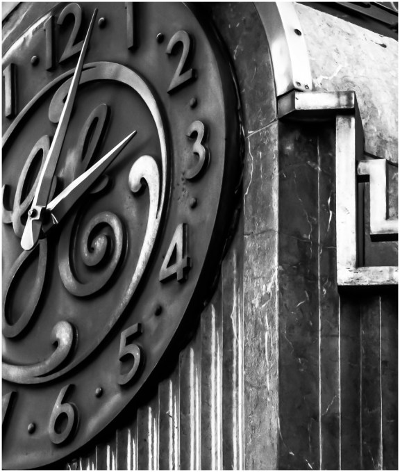 Old GE clock tower in black and white
