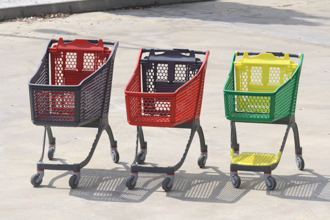 Three colorful shopping carts.