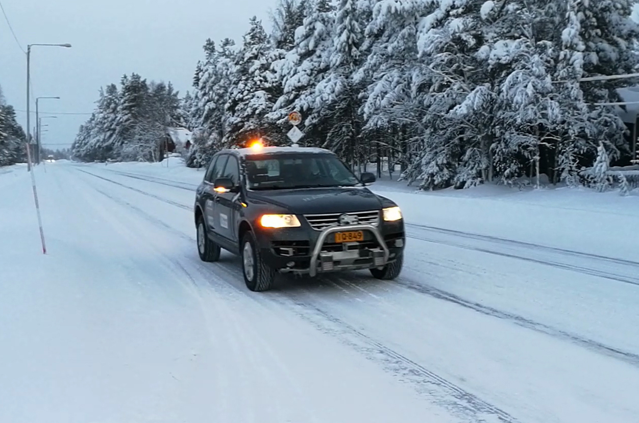 Finnish autonomous car goes for a leisurely cruise in the driving snow
