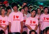 Foxconn workers at a rally in Guangdong province, China