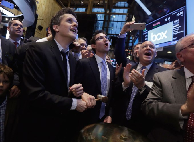 Aaron Levie and Dylan Smith on stock exchange.