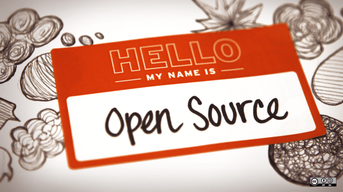 Hello My Name is sticker with Open Source as name.