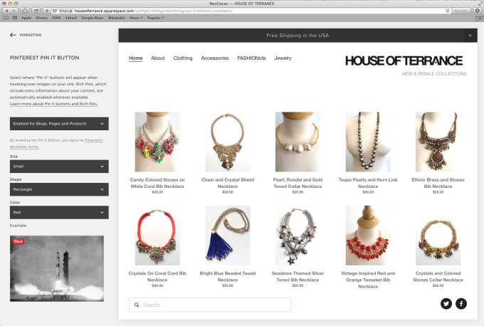 Screen Shot of Pinterest Integration in Squarespace (1)
