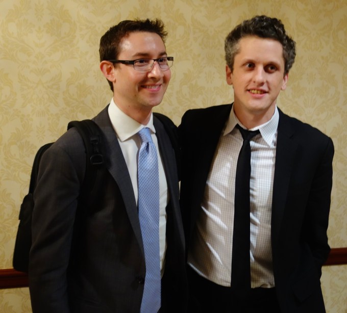 Box co-founders Dylan Smith and Aaron Levie in suits and ties.