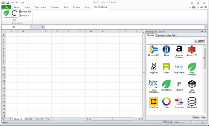 Blockspring Console opens_Microsoft Excel