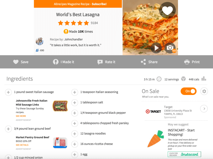 Instacart And Allrecipes Now Let You Add A Meal&#8217;s Ingredients To Your Grocery List With A Click