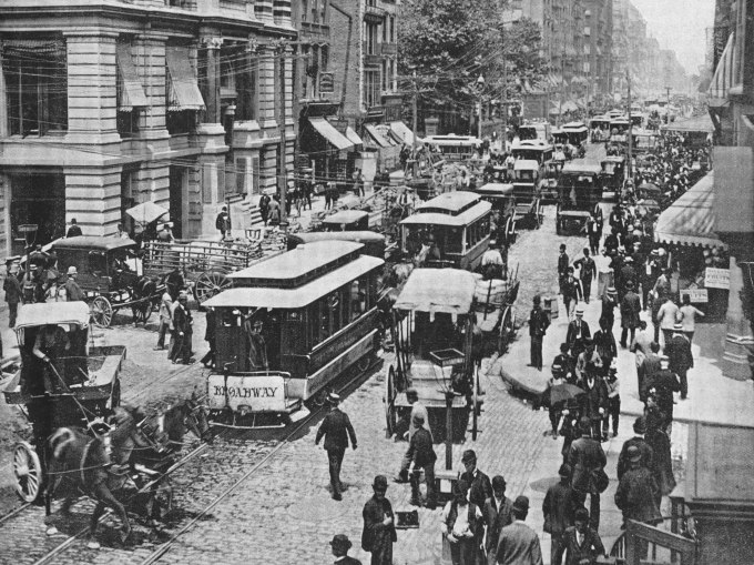 A view down Broadway, New York City, circa 1900. (Photo by Hulton Archive/Getty Images)