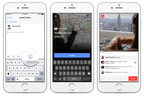 Facebook's new live video broadcasting interface.