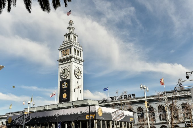 SAN FRANCISCO, CA - FEBRUARY 04:  Super Bowl 50 signage is displayed on the San Francisco Ferry Building on February 4, 2016 in San Francisco, California.  (Photo by Mike Windle/Getty Images)