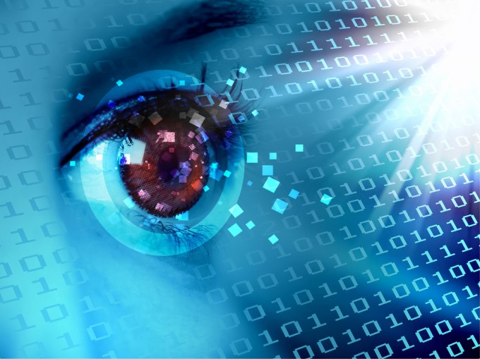 Stream of digital data with a human eye