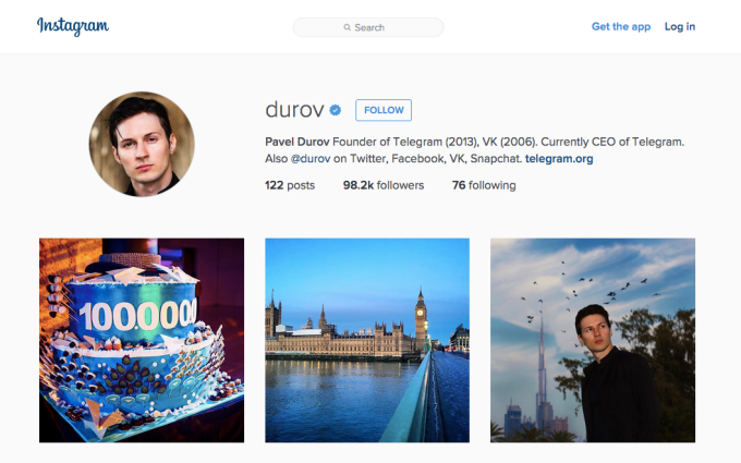 Pavel Durov Instagram profile