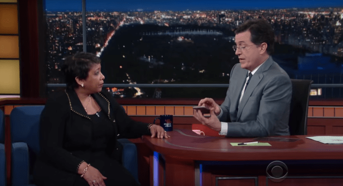 U.S. Attorney General Loretta Lynch on The Late Show with Stephen Colbert