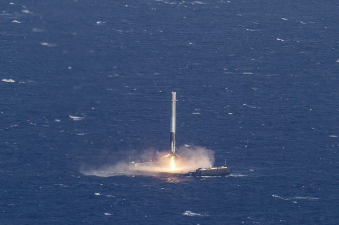 First stage of the Falcon 9 makes a soft-landing on SpaceX's drone ship named Of Course I Still Love You / Image courtesy of SpaceX
