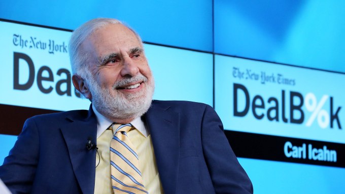 NEW YORK, NY - NOVEMBER 03:  Chairman of Icahn Enterprises Carl Icahn participates in a panel discussion at the New York Times 2015 DealBook Conference at the Whitney Museum of American Art on November 3, 2015 in New York City.  (Photo by Neilson Barnard/Getty Images for New York Times)