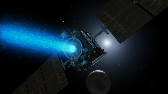 Illustration of the Dawn spacecraft with its SEP system / Image courtesy of NASA