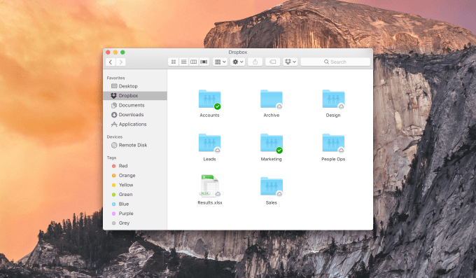 Dropbox Proyecto Infinito en el Finder de Mac.