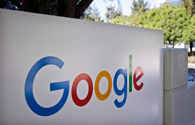 FILE - This Oct. 20, 2015, file photo, shows a sign outside Google headquarters in Mountain View, Calif. Google unveils its vision for phones, cars, virtual reality and more during its annual conference for software developers, beginning Wednesday, May 18, 2016. (AP Photo/Marcio Jose Sanchez, File)