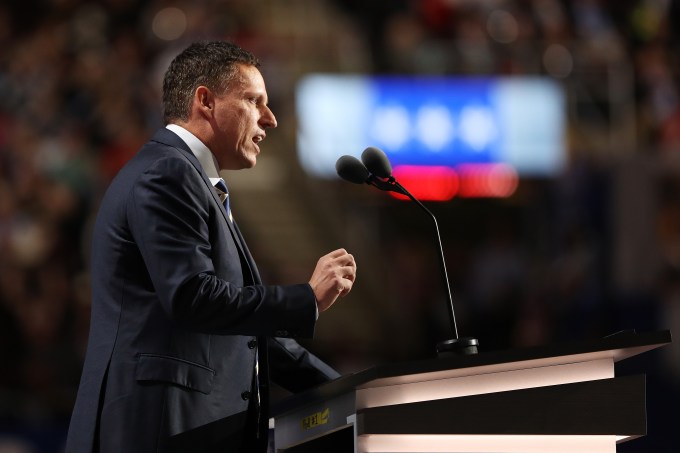 CLEVELAND, OH - JULY 21:  Peter Thiel, co-founder of PayPal,  delivers a speech during the evening session on the fourth day of the Republican National Convention on July 21, 2016 at the Quicken Loans Arena in Cleveland, Ohio. Republican presidential candidate Donald Trump received the number of votes needed to secure the party's nomination. An estimated 50,000 people are expected in Cleveland, including hundreds of protesters and members of the media. The four-day Republican National Convention kicked off on July 18.  (Photo by Joe Raedle/Getty Images)