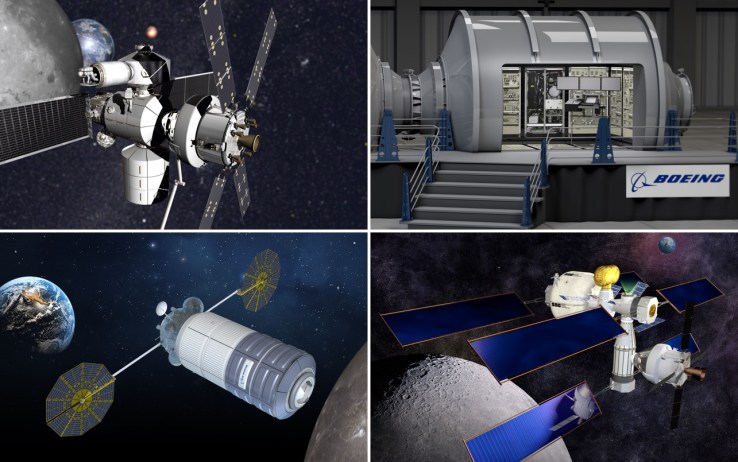 左上から：ロッキード・マーチン、ボーイング、軌道ATK、シエラネバダ山脈のコンセプト宇宙船。