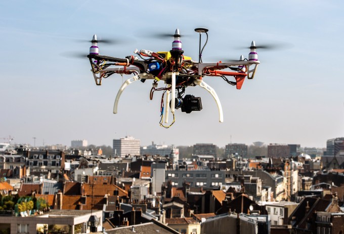 A drone is pictured in flight in Lille, northern France, on April 10, 2015.  (Photo:  PHILIPPE HUGUEN/AFP/Getty Images)