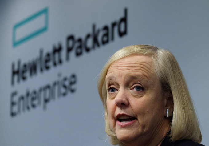 Newly formed Hewlett-Packard Enterprise Chief Executive Officer (CEO) Meg Whitman speaks during a press conference in New York on November 2, 2015. Hewlett Packard officially split into two companies on November 2 with Hewlett-Packard Enterprise focused on businesses and HP, Inc, focused on consumers. AFP PHOTO/JEWEL SAMAD        (Photo credit should read JEWEL SAMAD/AFP/Getty Images)