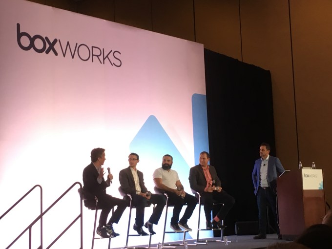 Box's four founders on stage at BoxWorks 2016.