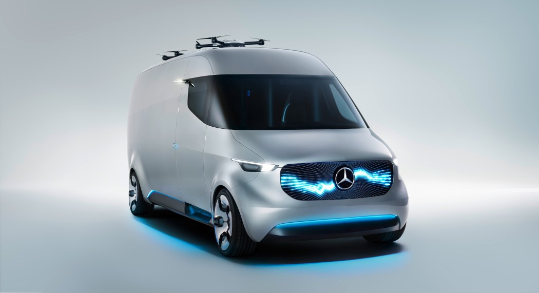 Mercedes-Benz Vision Van with a rooftop-integrated Matternet 2 drone.