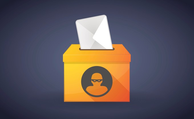 Illustration of a ballot box with a vote and a thief