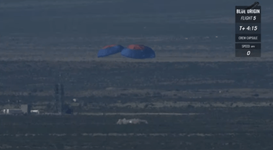 Blue Origin crew capsule touching down in West Texas / Screenshot of Blue Origin live feed