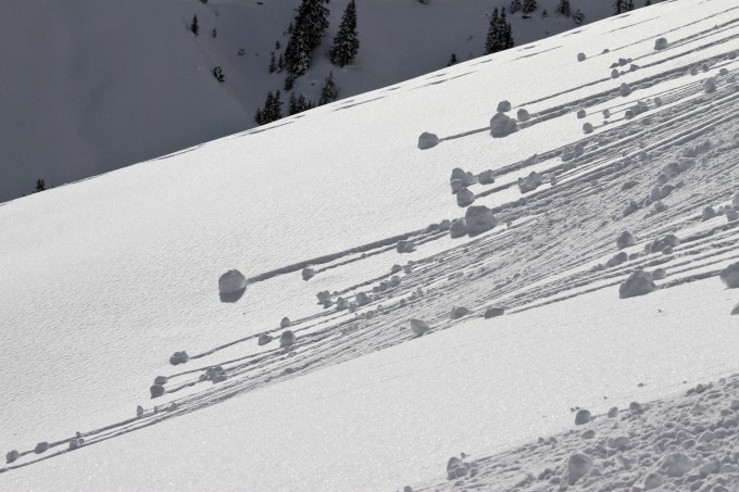 Small avalanches forming on the snow covered slopes