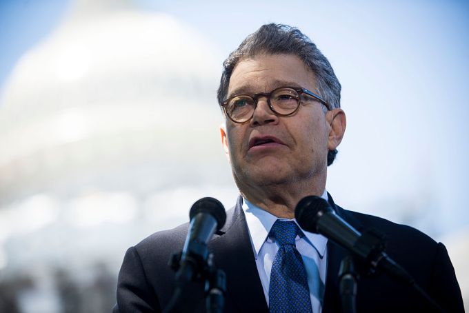 WASHINGTON, DC - JUNE 9:   Sen. Al Franken (D-MN) speaks to reporters at a news conference dubbed #WeThePeople outside the Capitol on June 9, 2016 in Washington, D.C. Senate Democrats unveiled a new legislative proposal that will reform campaign finances and ensure fairer elections. (Photo by Gabriella Demczuk/Getty Images)