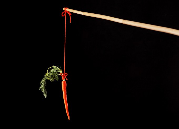 Carrot on a stick on black background. Concept shot.