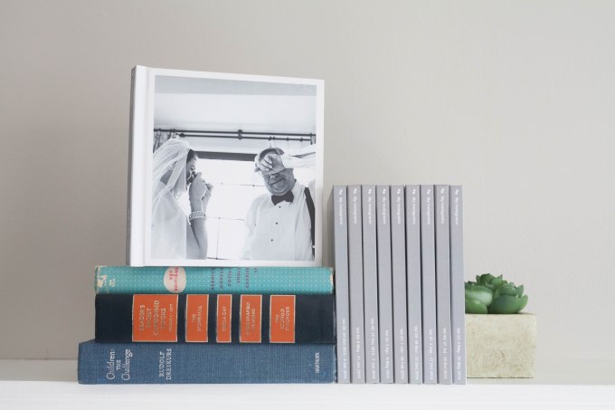Hardcover photo albums printed from the Chatbooks mobile app.