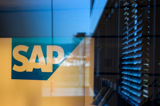 SAP logo on wall in company headquarters