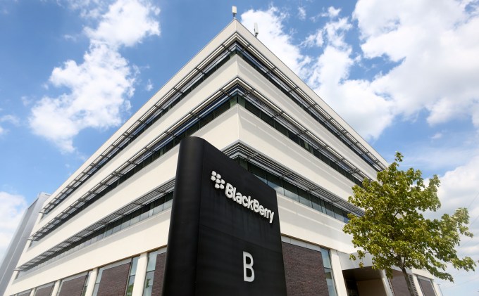 BlackBerry Ltd. signage is displayed in front of the company's headquarters in Waterloo, Ontario, Canada, on Wednesday, July 6, 2016. BlackBerry will no longer manufacture the BlackBerry Classic, a beloved, updated model of the original that made the company a smartphone leader before Apple Inc. and Samsung Electronics Co. dethroned it. Photographer: Cole Burston/Bloomberg via Getty Images