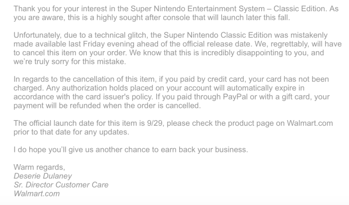 Walmart cancels SNES Classic pre-orders, says ‘technical glitch’ made it appear