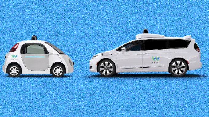Waymo Firefly and Chrysler Pacifica autonomous vehicles