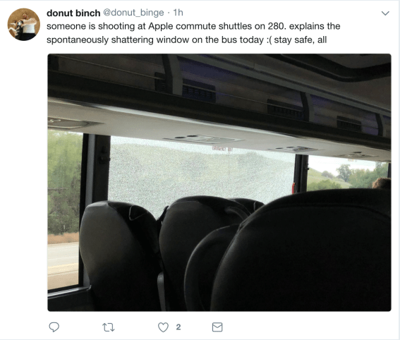 Apple rerouting employee shuttles after highway attacks shatter windows on buses during commutes