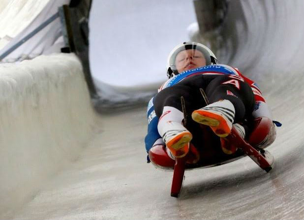 A boy is sliding with 3D printed slider in the olympics of 2018